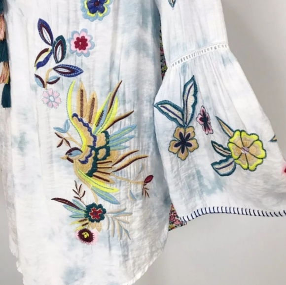 JOHN MARK Women’s SMALL White Floral EMBROIDERED P - Picture 3 of 4